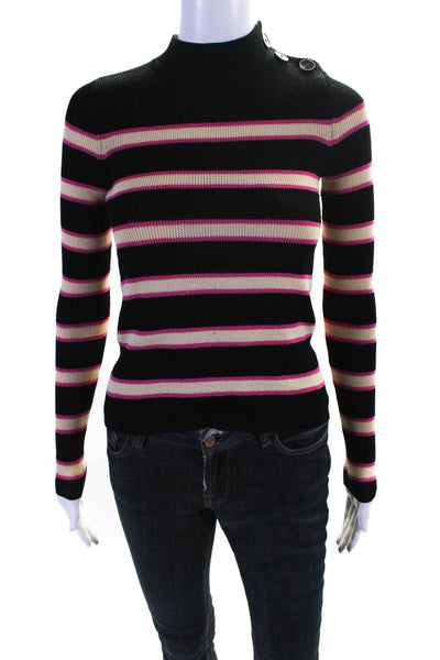 Isabel Marant Etoile Womens Striped Long Sleeve Mock Neck Sweater Black Size 34