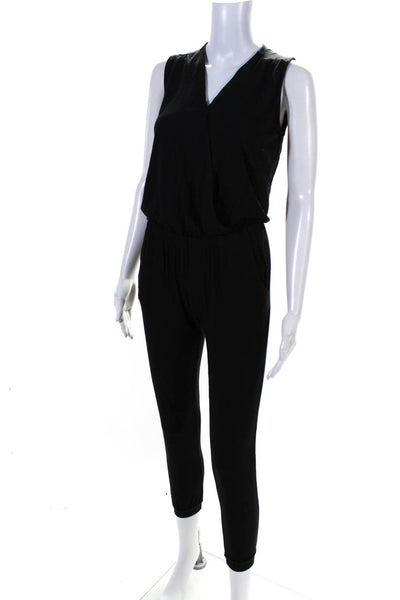 six/fifty Womens Sleeveless V Neck Jogger Jumpsuit Black Size Small