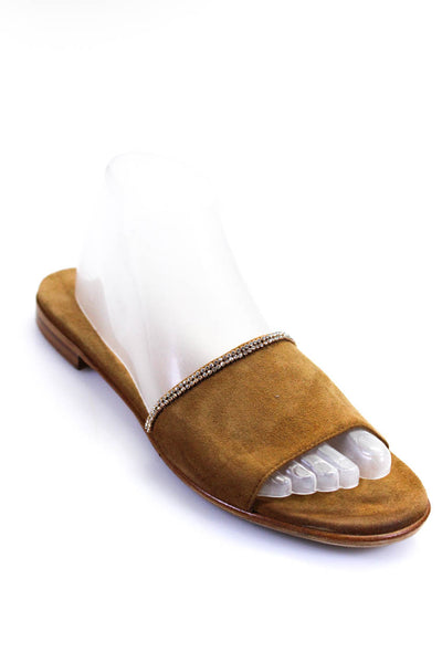 Il Sandalo Womens Single Strap Crystal Trim Slide Sandals Brown Suede Size 39
