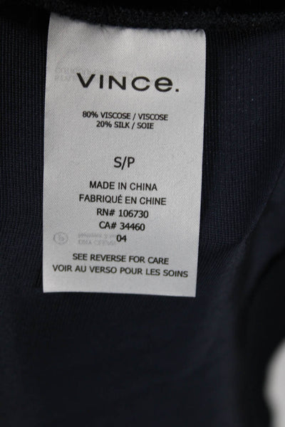 Vince Womens Navy Velour Crew Neck Short Sleeve Blouse Top Size S