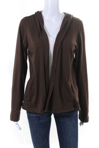 Eileen Fisher Women's Hood Long Sleeves Open Front Cardigan Brown Size S