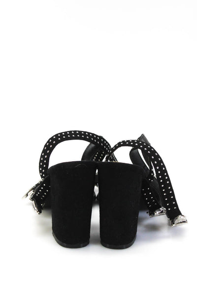 Raid Womens Open Toe Studded Strappy Buckle Block High Heels Black Size 6