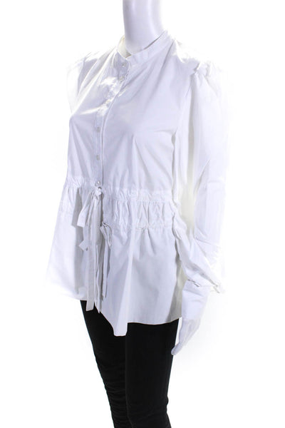MeiMeiJ Womens Cotton Long Sleeve Ruffled Hem Button Up Shirt Top White Size XL