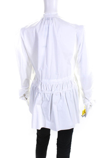 MeiMeiJ Womens Cotton Long Sleeve Ruffled Hem Button Up Shirt Top White Size XL