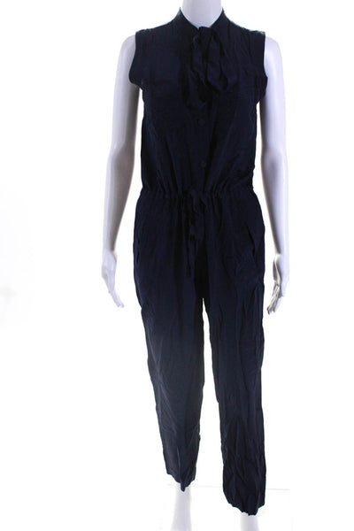 Raoul Women's Round Neck Sleeveless Half Button Pockets Jumpsuit Navy Blue Size