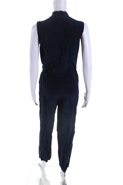 Raoul Women's Round Neck Sleeveless Half Button Pockets Jumpsuit Navy Blue Size