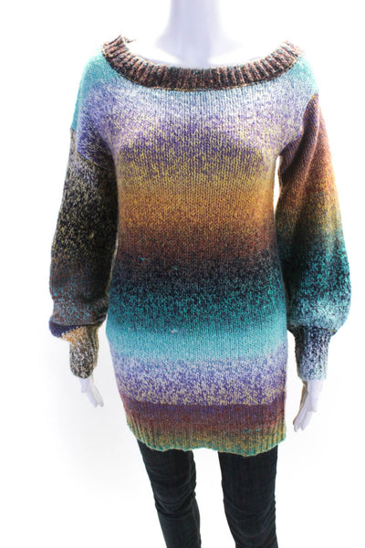 Ramy Brook Womens Long Sleeve Scoop Neck Sweater Blue Purple Green Size Small