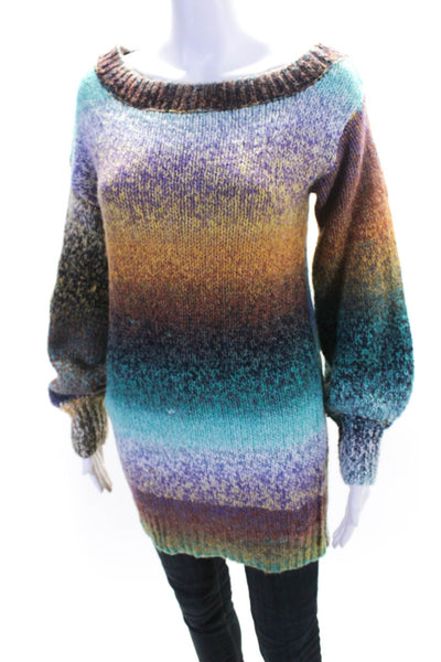 Ramy Brook Womens Long Sleeve Scoop Neck Sweater Blue Purple Green Size Small