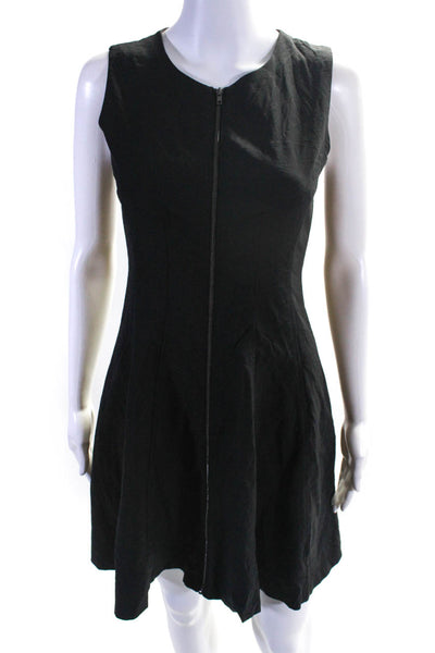 Theory Women's Round Neck Sleeveless Full Zip Flare Midi Dress Black Size 2