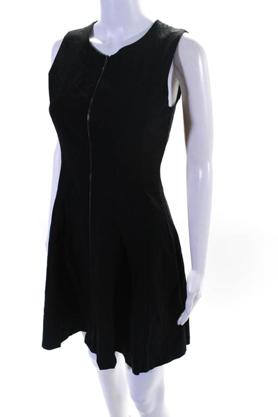 Theory Women's Round Neck Sleeveless Full Zip Flare Midi Dress Black Size 2