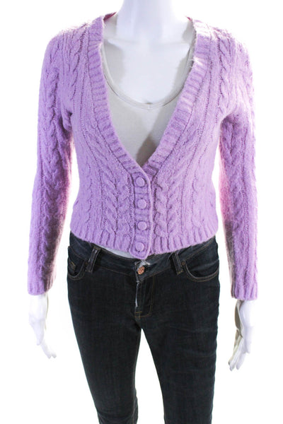 For Love & Lemons Womens Long Sleeves Button Down Cable Knit Seater Purple Size
