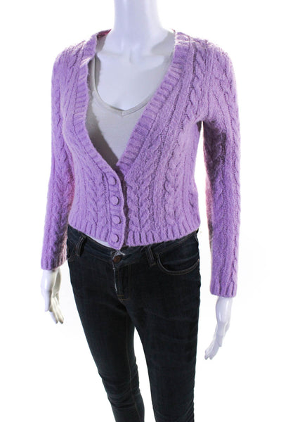 For Love & Lemons Womens Long Sleeves Button Down Cable Knit Seater Purple Size