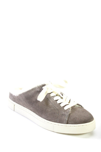 Frye Womens Lace Up Shearling Lined Mule Sneakers Gray White Suede Size 6M