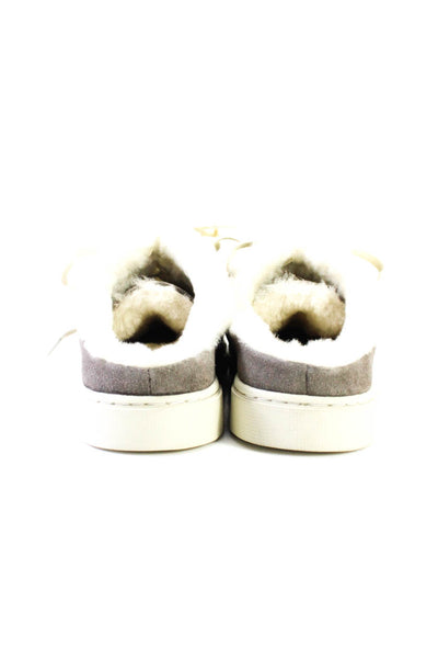 Frye Womens Lace Up Shearling Lined Mule Sneakers Gray White Suede Size 6M