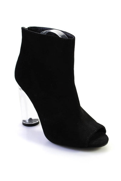 Glaze Women's Suede Peep Toe Clear Heel Ankle Booties Black Size 6.5