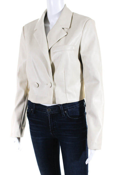 7 For All Mankind Womens Notched Collar Cropped Blazer Jacket Beige Size Small