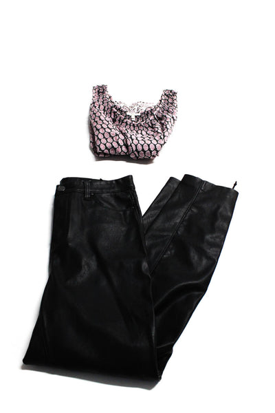 Joie Women's Faux Leather Pants Floral Blouse Pink Black Size 29 L Lot 2