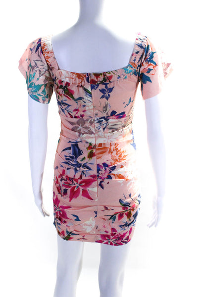 Nicole Miller Collection Womens Off Shoulder Floral Sheath Dress Pink Linen Sz 0