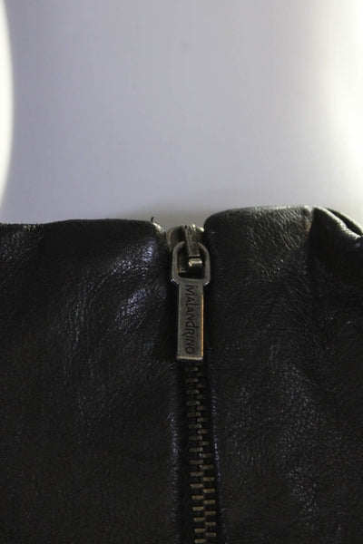 Malandrino Womens Faux Leather Trim Tie Waist Ponte Sheath Dress Black Size 8