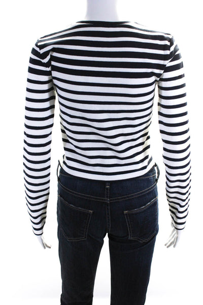 T Alexander Wang Womens Breton Stripe Crop Long Sleeve T Shirt Navy White Small