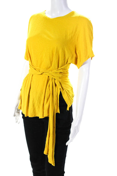 BCBGMAXAZRIA Womens Yellow Tie Waist Top Size 10 14044212