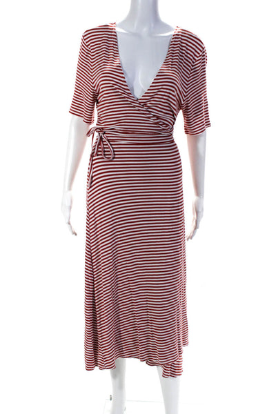 525 America Womens Red Stripe Wrap Dress Size 10 12262225
