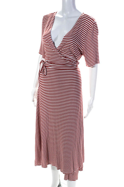525 America Womens Red Stripe Wrap Dress Size 10 12262225