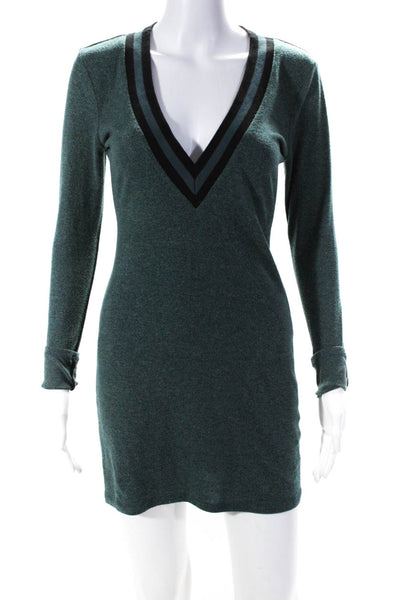 Lovers + Friends Womens V-Neck Long Sleeve Pullover Mini Dress Teal Size XS