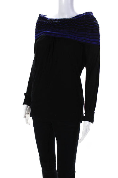 Missoni Womens Striped Print Cowl Neck Long Sleeve Pullover T-Shirt Black Size L