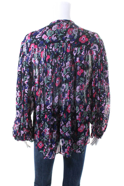 Etoile Isabel Marant Womens Floral  High Low Buttoned Blouse Purple Size EUR36