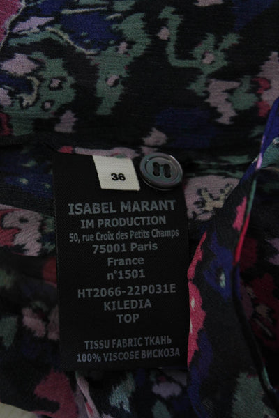 Etoile Isabel Marant Womens Floral  High Low Buttoned Blouse Purple Size EUR36