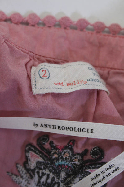 Odd Molly Women's Round Neck Short Sleeves Tassel Blouse Pink Size 10 Lot 2