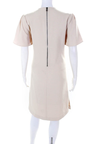 Toccin Womens Back Zip Darted V-Neck Short Sleeve Shift Maxi Dress Beige Size 4
