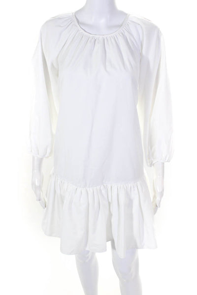 LDT Womens Pleated Hem Long Sleeve Back Buttoned A-Line Midi Dress White Size 2