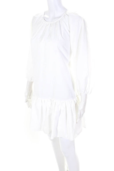 LDT Womens Pleated Hem Long Sleeve Back Buttoned A-Line Midi Dress White Size 2