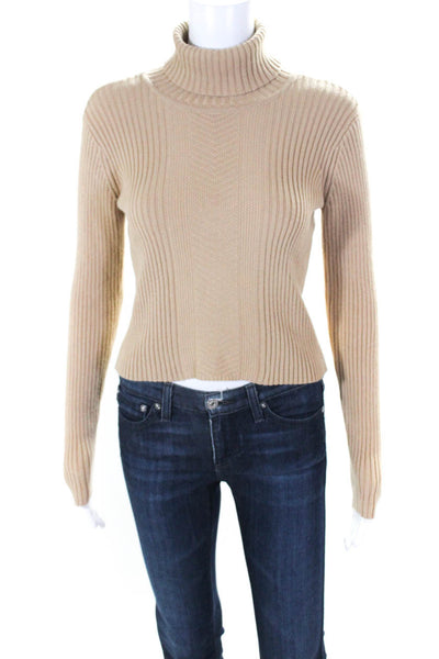 Toccin Womens Rib Long Sleeve Textured Turtleneck Pullover Sweater Brown Size S