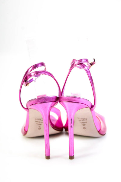 Schutz Womens Square Toe Ankle Buckled Metallic Stiletto Heels Pink Size 6.5