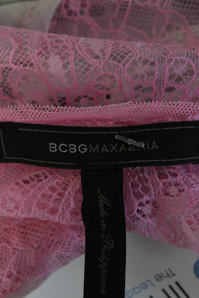 BCBGMAXAZRIA  Women's Round Neck Long Sleeves Lace Trim Blouse Gray Size L