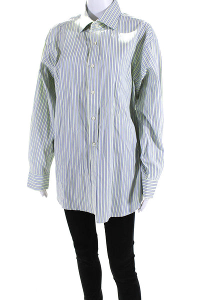 Riley Womens Striped Collared Button Up Oversized Blouse Top Green Size OS