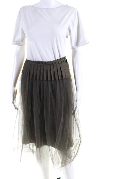 Ford Mills Womens Pleated Knee Length Tulle Skirt Green Size 34