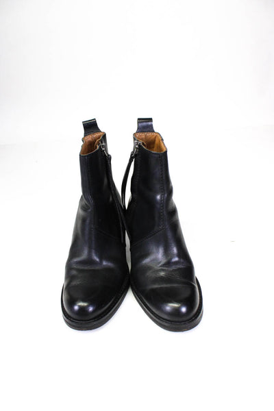 ACNE Studios Womens Leather Round Side Zip Block Heel Ankle Boots Black Size 8
