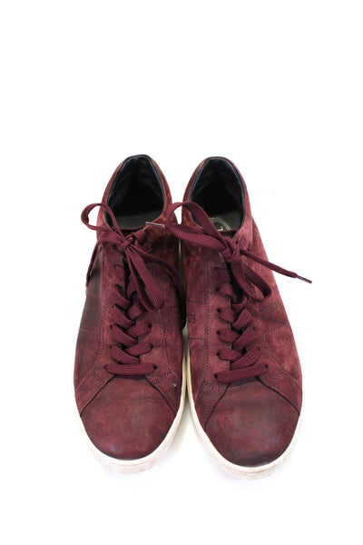 Tods Mens Dark Red Leather Low Top Lace Up Fashion Sneakers Shoes Size 9