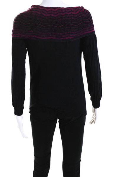 Missoni Womens Striped Print Cowl Neck Long Sleeve Pullover T-Shirt Black Size S