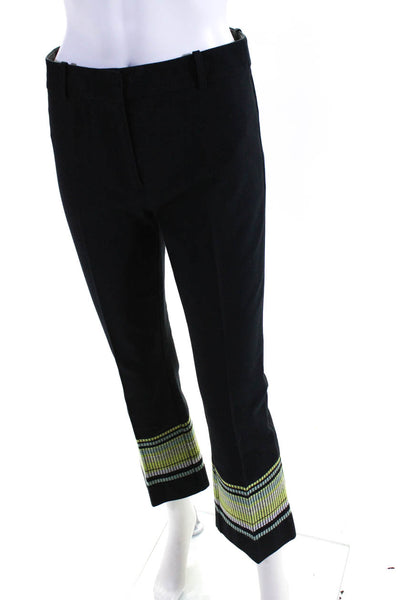 Derek Lam 10 Crosby Womens Pleated Flare Leg Striped Pants Black Cotton Size 4
