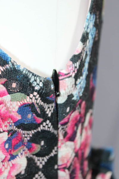 Betsey Johnson Womens Floral Print Lace V-Neck Knee Length Dress Pink Size 2