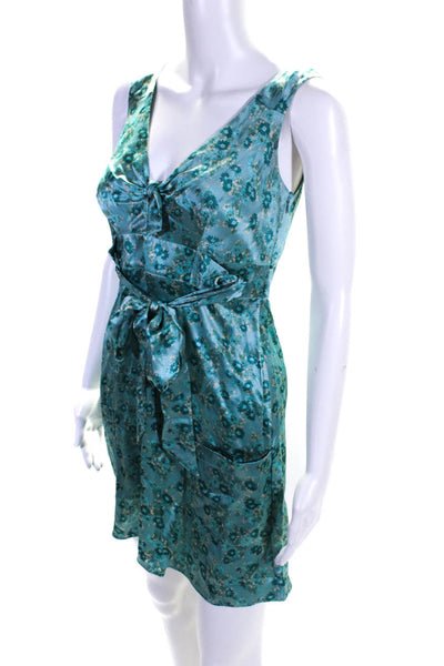 Betsey Johnson Womens Silk Floral Print Cut Out Waist Tie Dress Blue Size 2