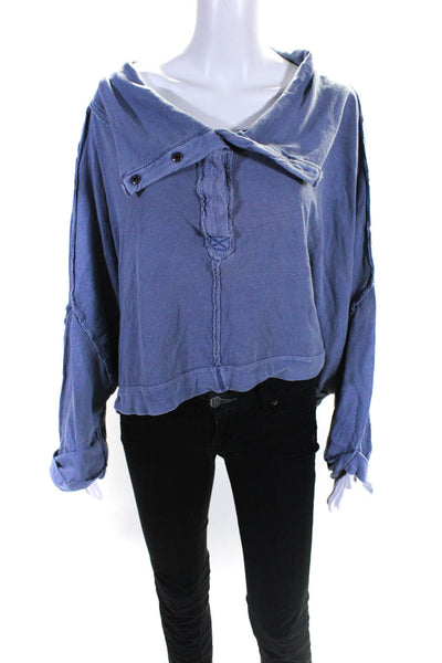 We The Free Womens Faded Blue Cowl Neck Oversized Crop Long Sleeve Top Size XL