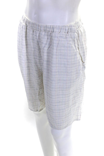 Flax Mens White Linen Plaid Pull On 9" Inseam Casual Shorts Size M