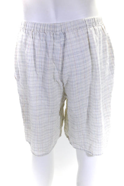 Flax Mens White Linen Plaid Pull On 9" Inseam Casual Shorts Size M