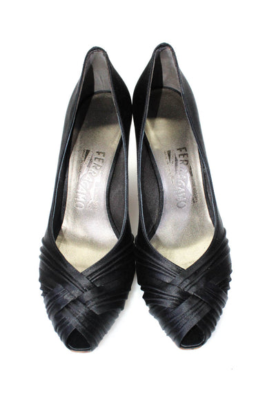 Salvatore Ferragamo Womens Woven Fabric Peep Toe Heels Pumps Black Size 6